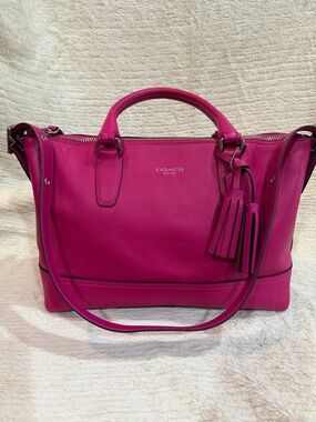 Coach Fuchsia Leather Tote with Tassel Charm